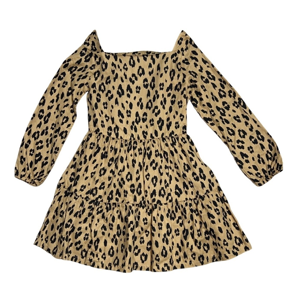 Carters Kid Girls Leopard Print Long Sleeve Tiered Dress Tan Black Size 6 6x NWT